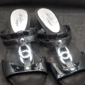 Alex Marie Black Glossy Sandals with Wide Straps
